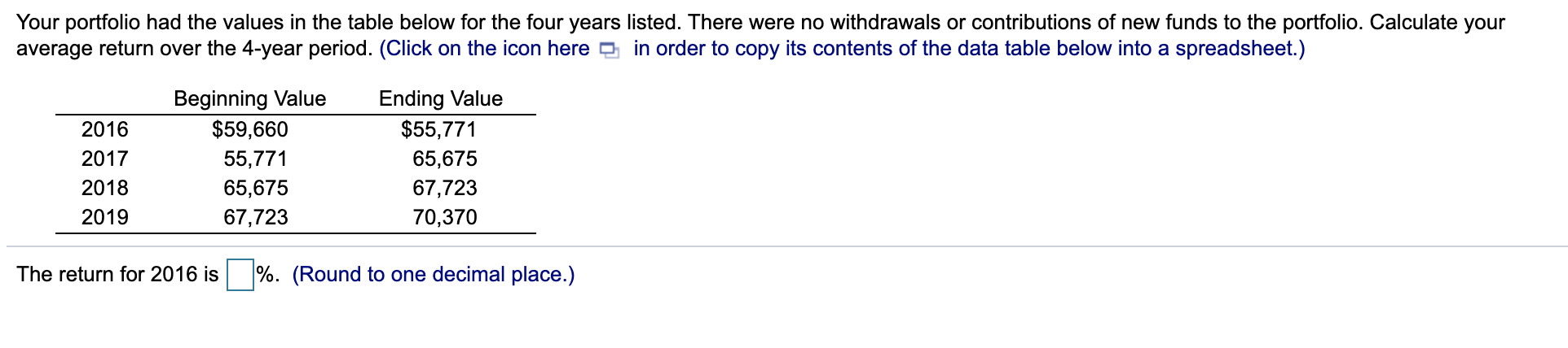 A) return for 2016 B)return for 2017 c)return for 2018 d)