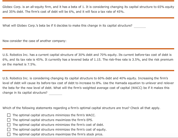 capital structure Review this situation: Universal Exports Inc. is trying to identify