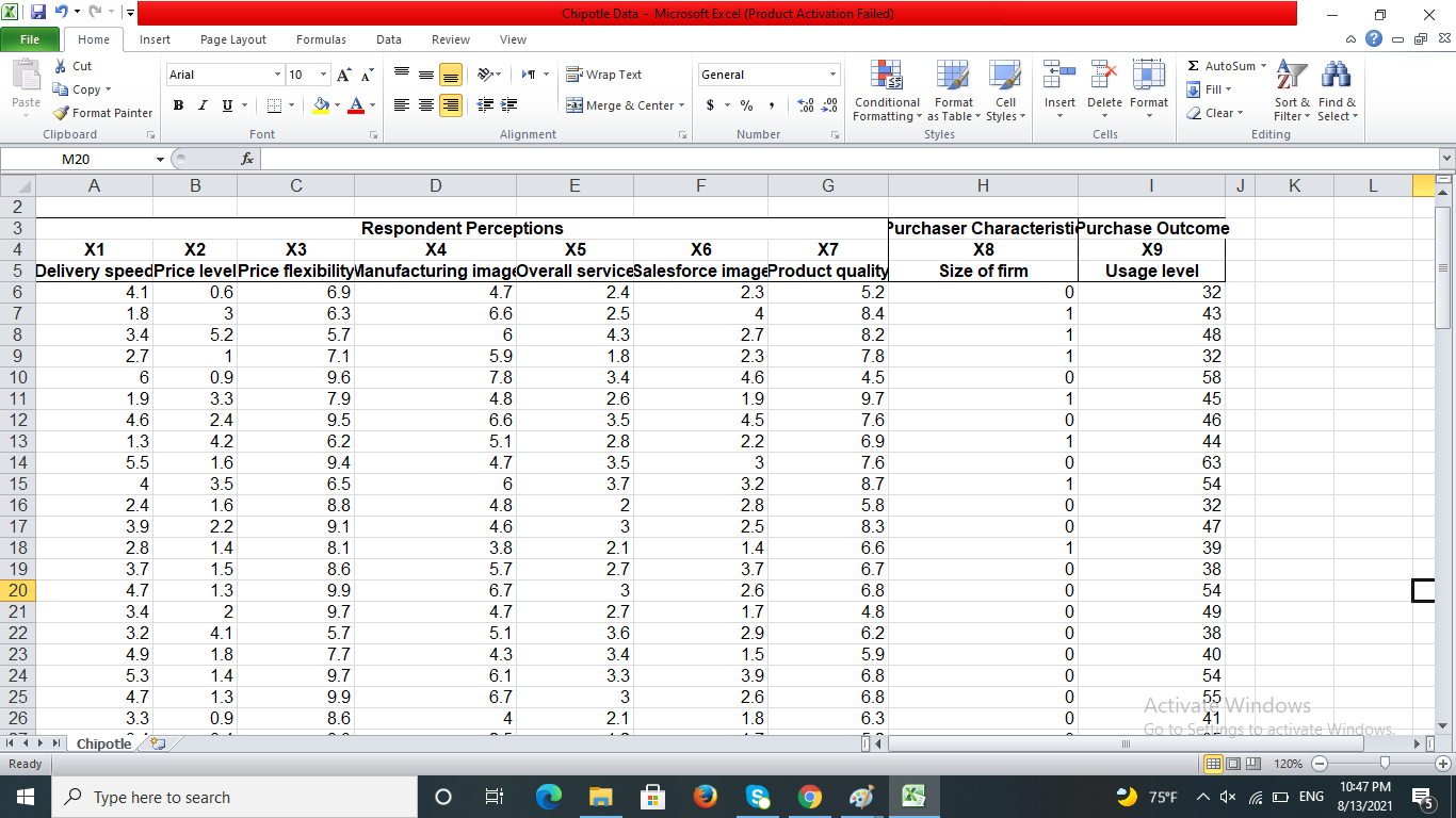 The Excel file Chipotle provided in the corresponding assignment link consists of