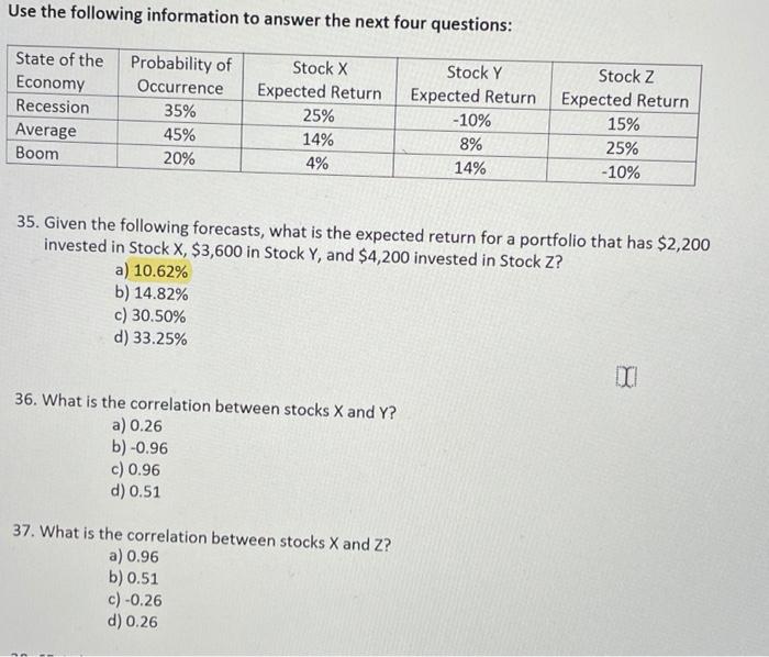 y&z? 51. The market expected return is 14 percent with a standard