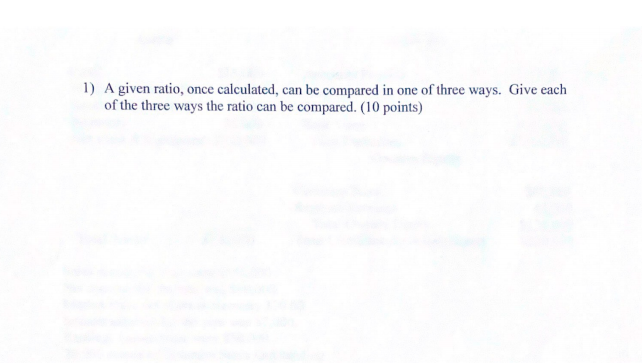  1) A given ratio, once calculated, can be compared in one
