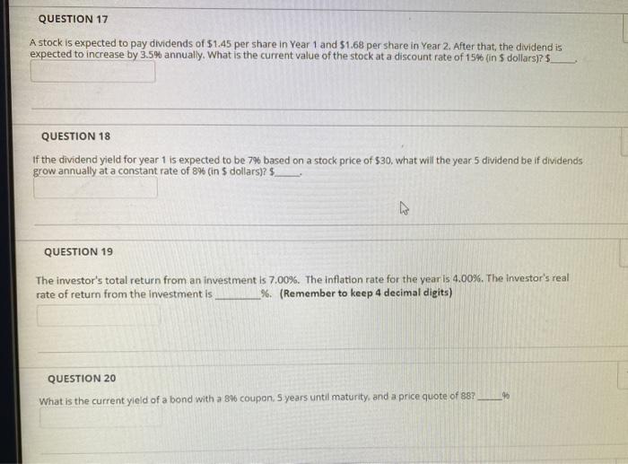  how do you solve this ? QUESTION 17 A stock is