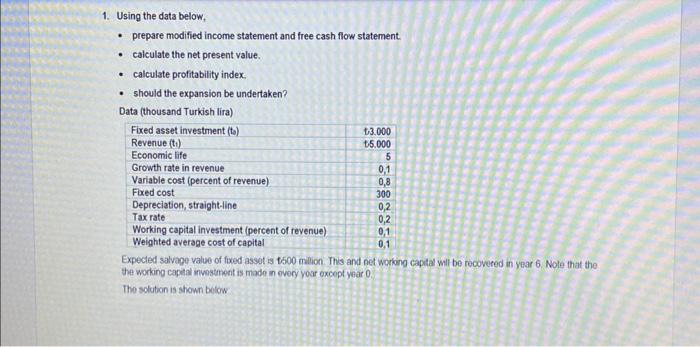 1. Using the data below, - prepare modified income statement and