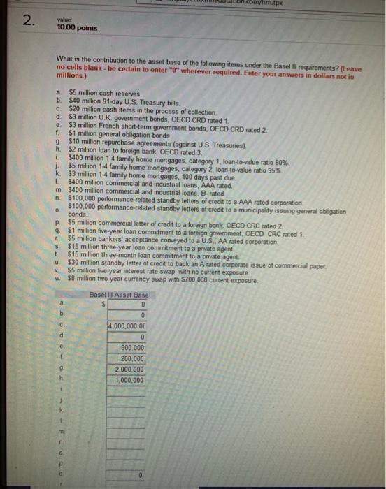  m/hmtpx 2. value 1000 points What is the contribution to the
