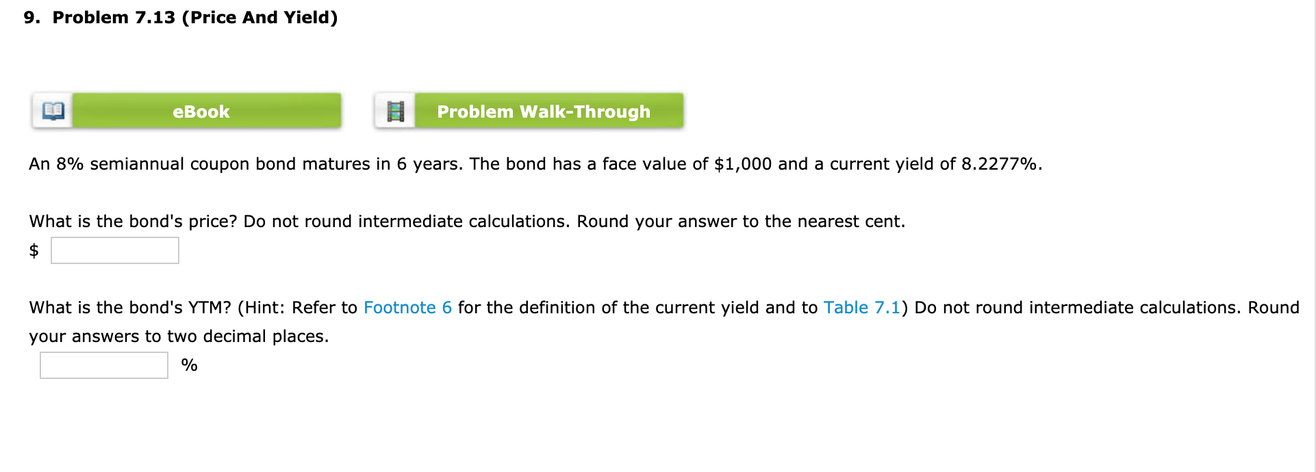 9. Problem 7.13 (Price And Yield) eBook Problem Walk-Through An 8%