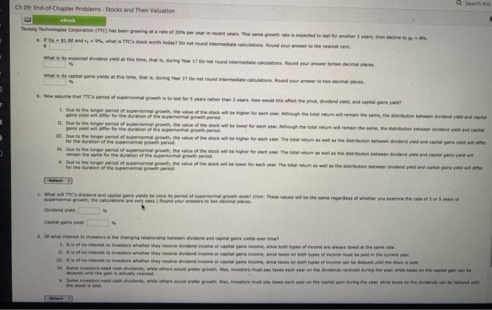  a Search this Ch 09: End-of-Chapter Problems - Stocks and Their