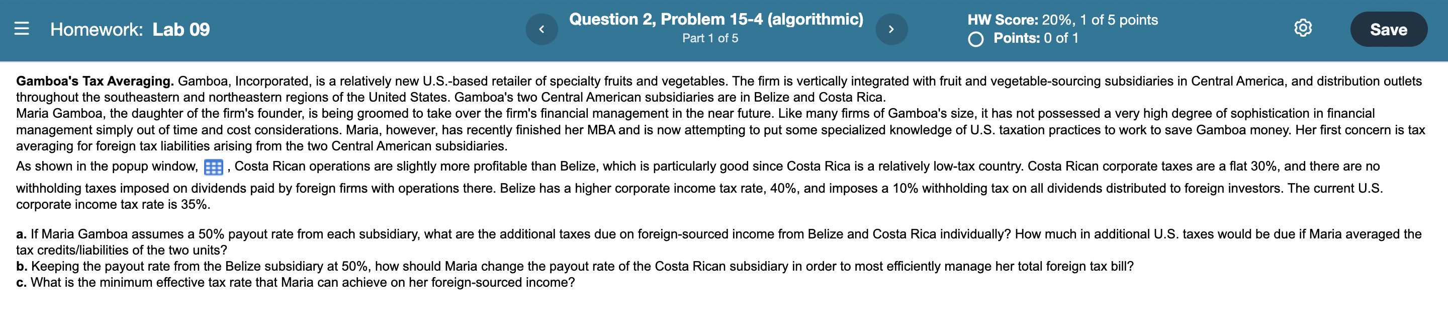 Question 2, Problem 15-4 (algorithmic) Homework: Lab 09 > HW Score: