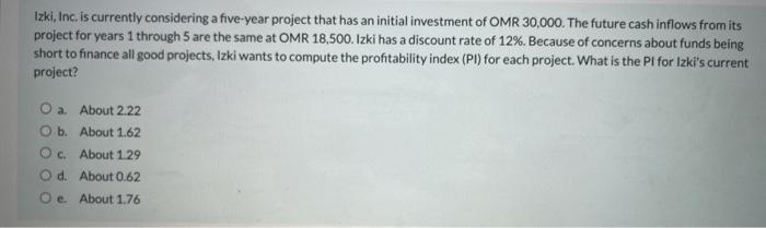  Izki, Inc. is currently considering a five-year project that has an