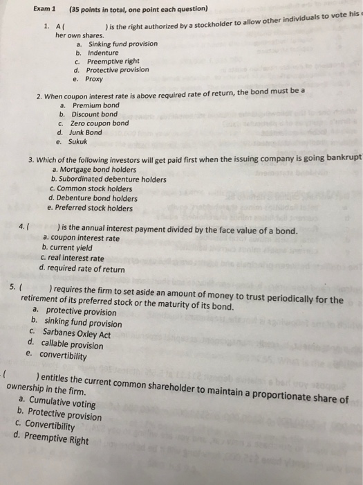  Exam 1 (35 points in total, one point each question) his