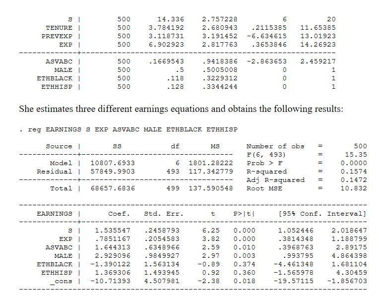 and she has data, together with basic summary statistics, on the following