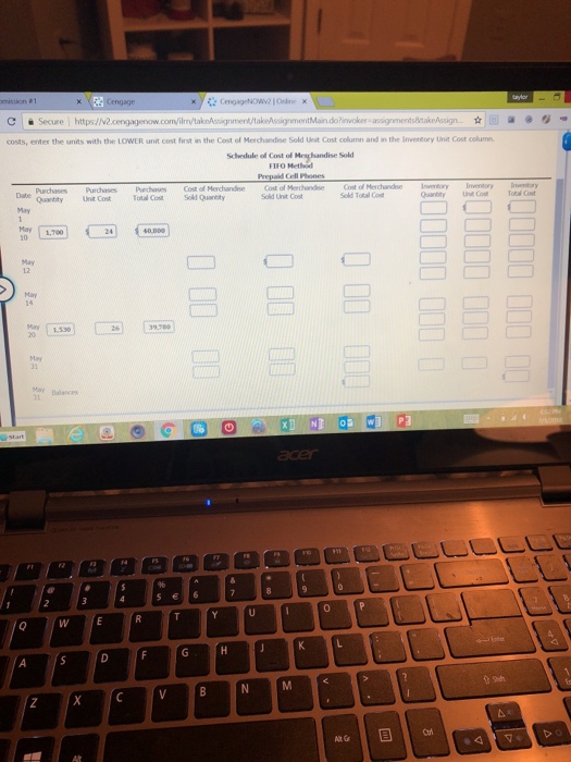 inventory, purchases, and sales data for prepaid cell phones for May are