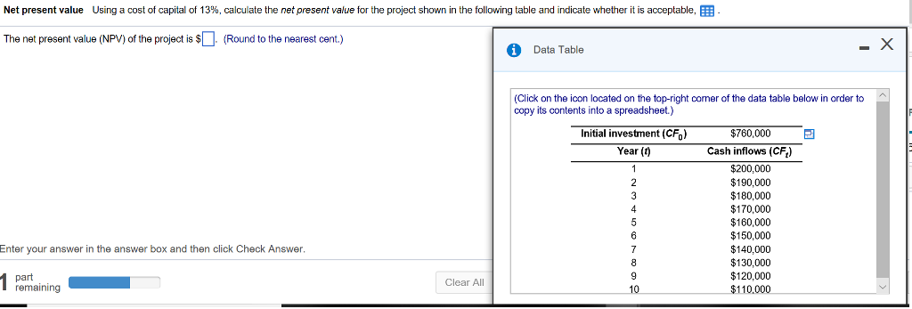 can someone help me answer this question ? Net present value using