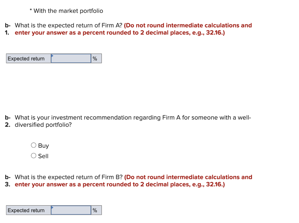 data about the securities of three firms, the market portfolio, and the