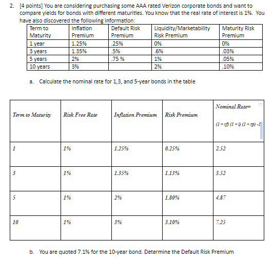  2. [4 points] You are considering purchasing some AAA rated Verizon