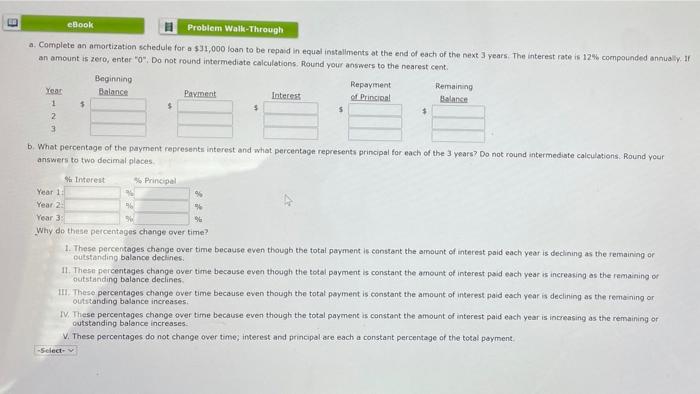  E eBook Problem Walk-Through a. Complete an amortization schedule for a