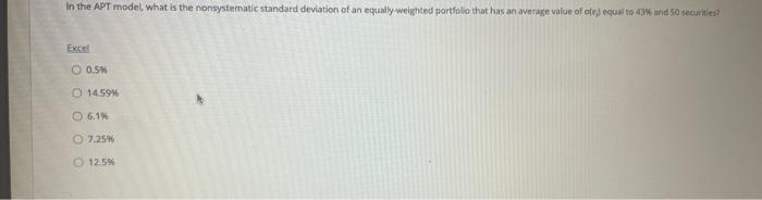  In the APT model, what is the nonsystematic standard deviation of