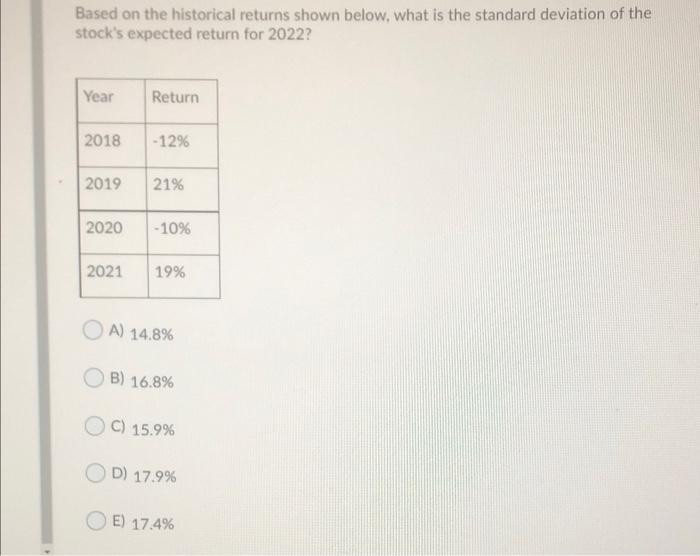  Based on the historical returns shown below, what is the standard