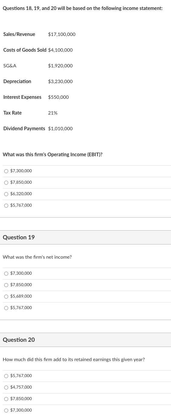  Questions 18,19 , and 20 will be based on the following