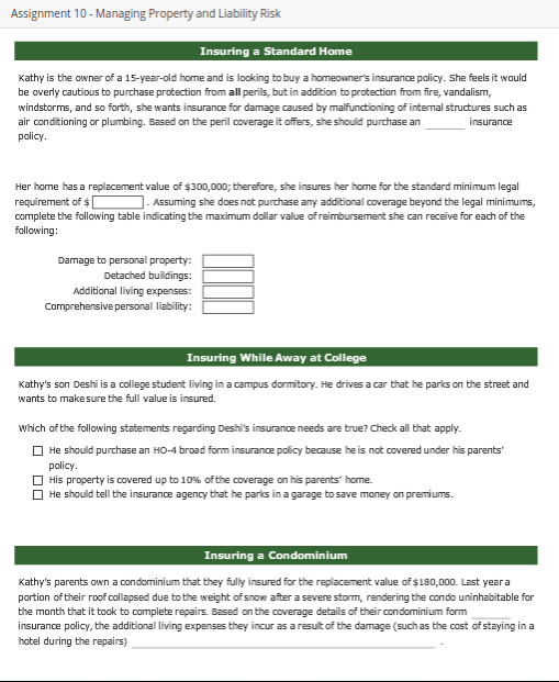 Assignment 10 - Managing Property and Liability Risk Insuring a Standard