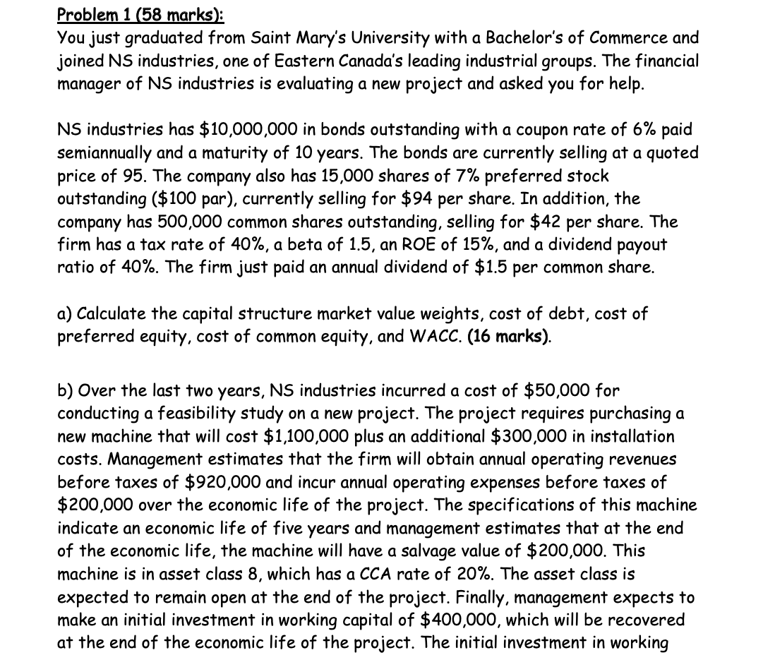 Please answer all parts of problem 1 Problem 1 (58 marks): You