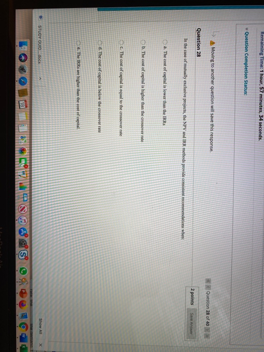  Remaining Time: 1 hour, 57 minutes, 34 seconds. Question Completion Status: