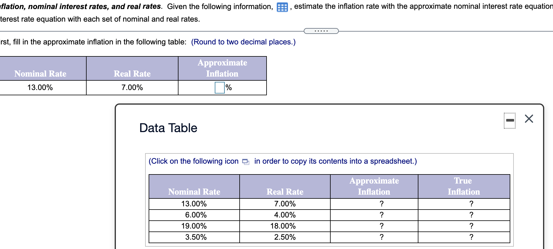answer all 8 estimate the inflation rate with the approximate nominal interest