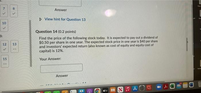  7 8 Answer > View hint for Question 13 10 S