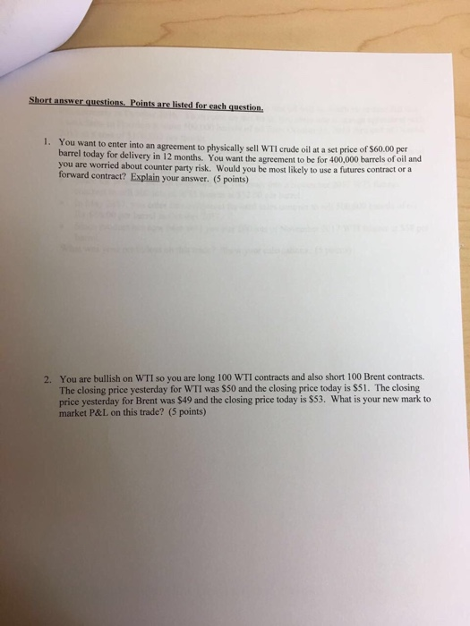  Short answer questions Points are listed for each question 1. You