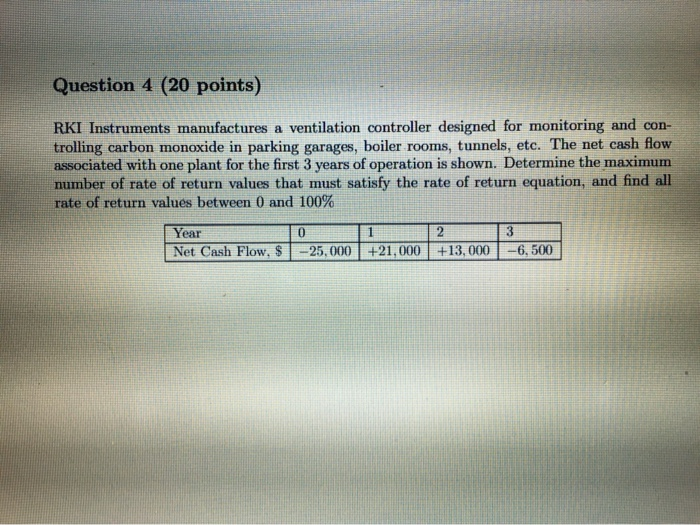  Question 4 (20 points) RKI Instruments manufactures a ventilation controller designed