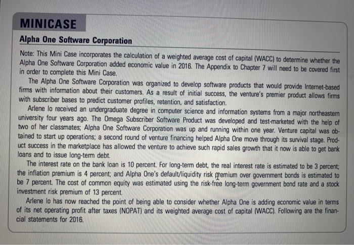  show work please! MINICASE Alpha One Software Corporation Note: This Mini