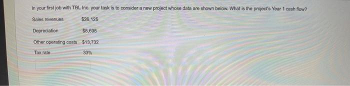  In your first job with TBL Inc. your task is to