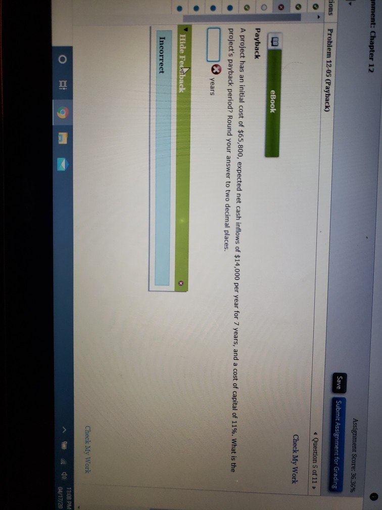  unment: Chapter 12 Assignment Score: 36.36% Save Submit Assignment for Grading