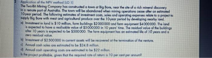  Application of the NPV method [LO 11 The Two Bit Mining