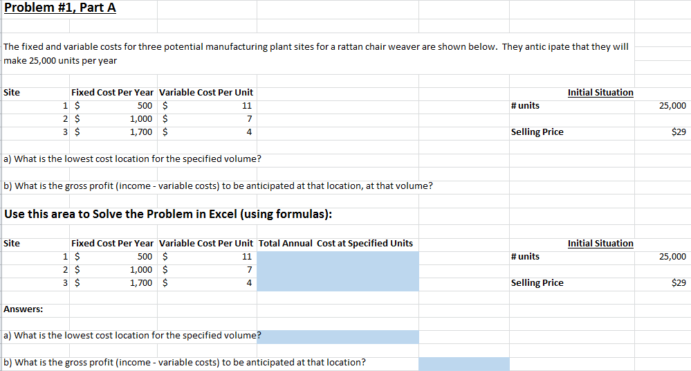  Problem #1, Part A The fixed and variable costs for three