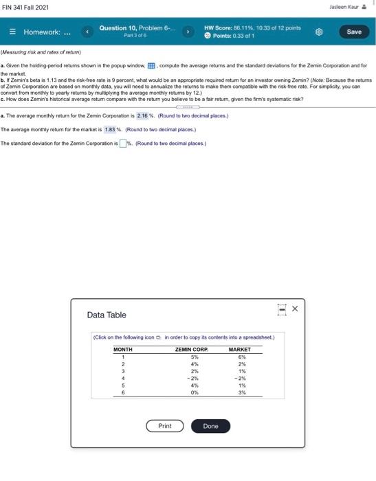 Points: 0.33 of 1 Save Measuring risk and rates of retum the