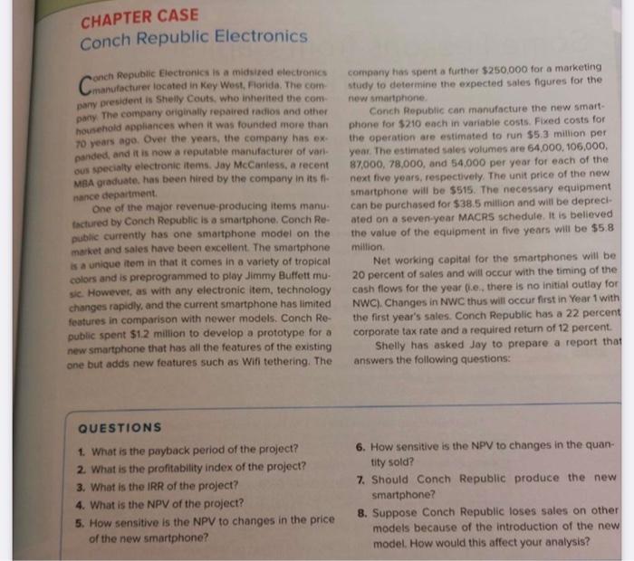  solve it CHAPTER CASE Conch Republic Electronics onch Republic Electronics is