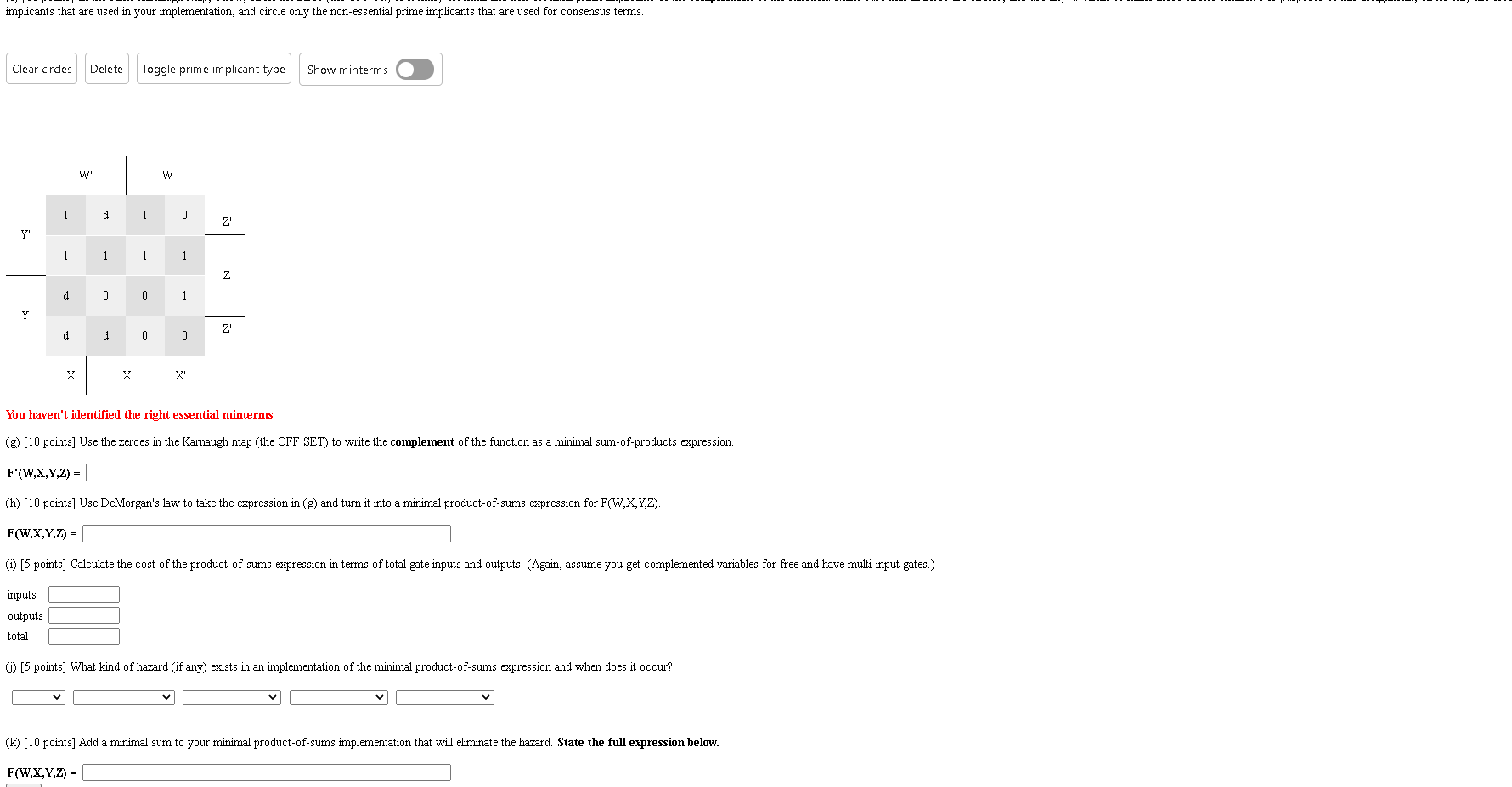  implicants that are used in your implementation, and circle only the