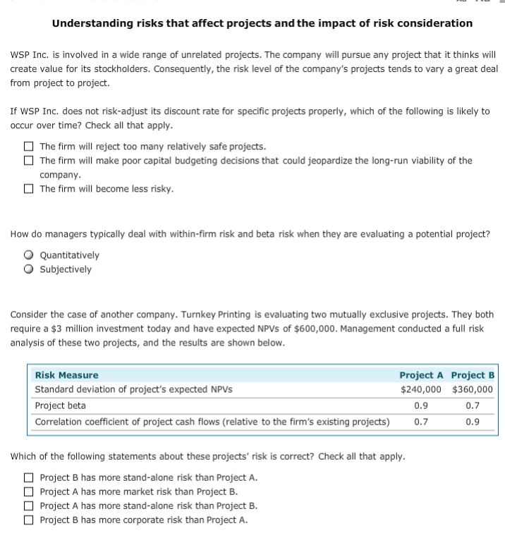  Understanding risks that affect projects and the impact of risk consideration