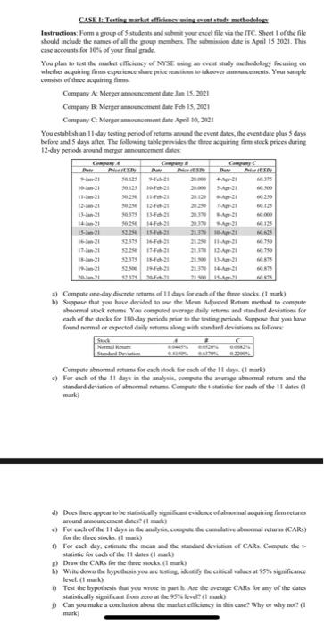  CASE I: Testing market efficiency wiegesent study methods Instructions, Form a