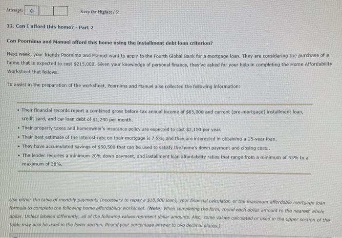  Attempts Keep the Highest / 2 12. Can I afford this