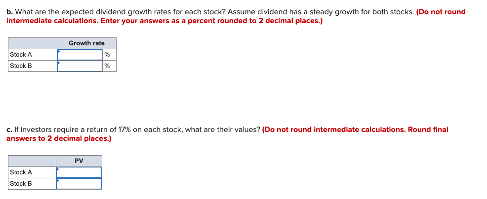 A Stock B Return on equity Earnings per share Dividends per share