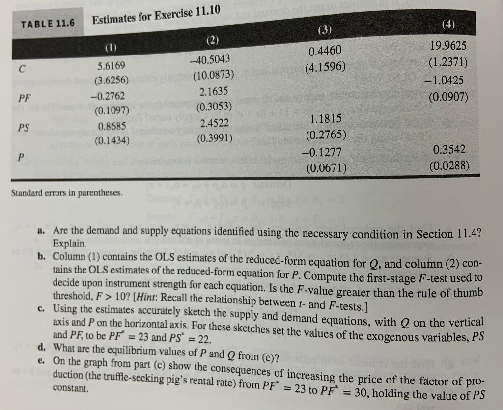 TABLE 11.6 Estimates for Exercise 11.10 (3) (2) 0.4460 (4.1596) 5.6169