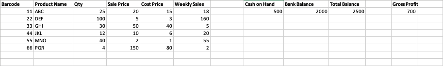 Using Excel, could you help so I can understand the POS system
