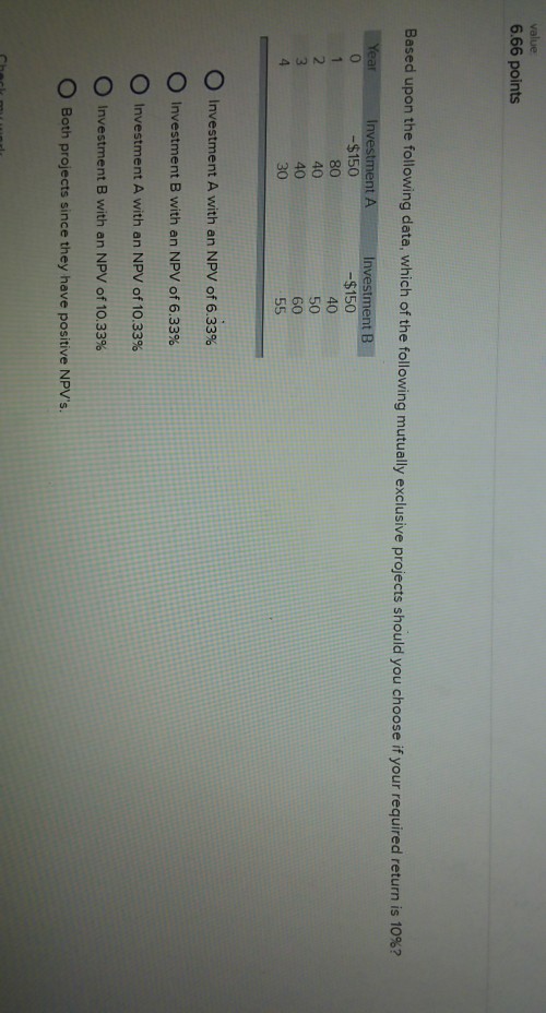 6.66 points Based upon the following data, which of the following