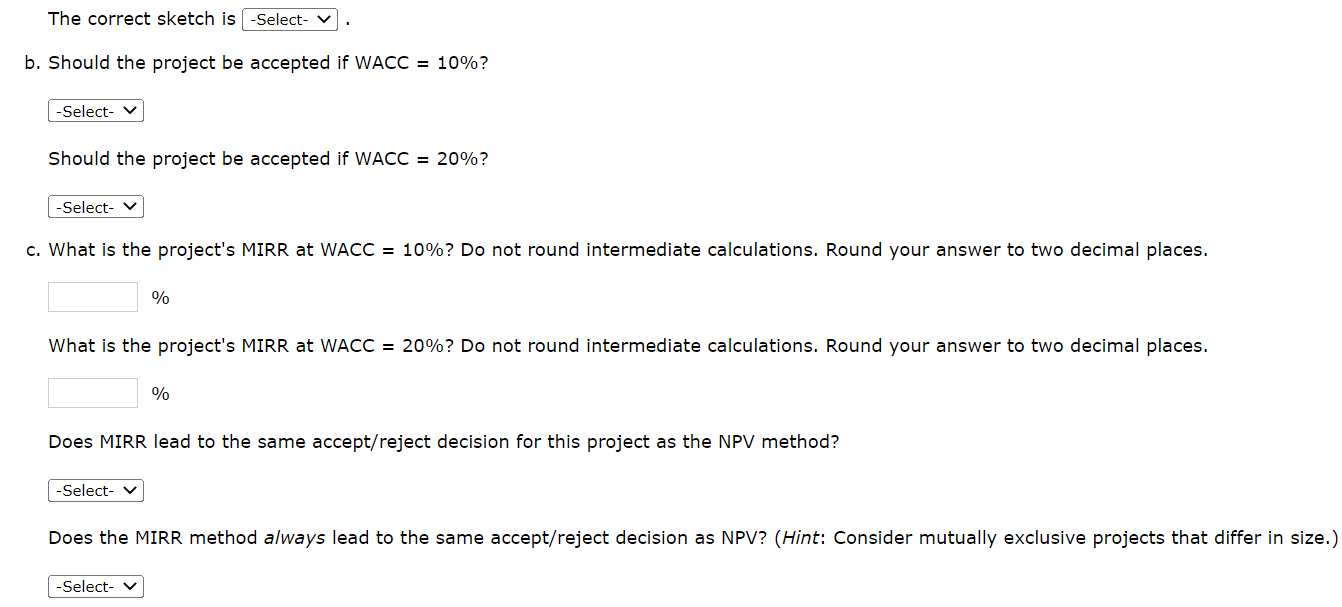 with an initial outlay at t = 0 of $2 million. Cash