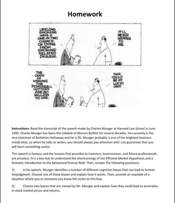  Instructions: Read the transcript of the speech made by Charles Munger