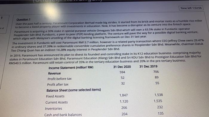  Timelet 1.52:56 1 stat Question 1 Over the past half a