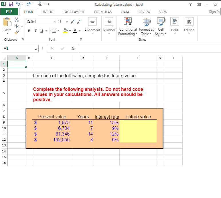 Calculating future values - Excel ? 5 FILE HOME INSERT PAGE