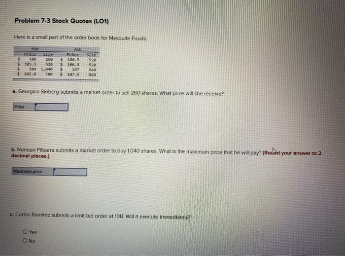  Problem 7-3 Stock Quotes (L01) Here is a small part of