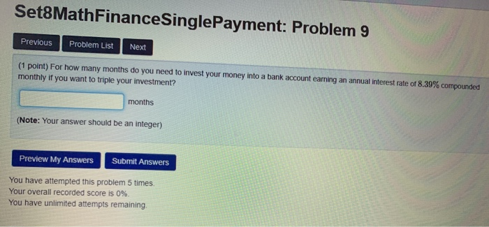  Set8Math Finance Single Payment: Problem 9 Previous Problem List Next (1